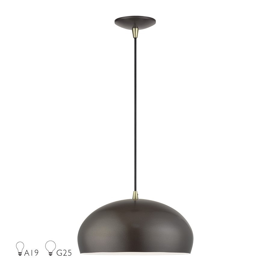 Livex Domma 1Lt 14" Dia Pendant, Bronze/Brass/Bronze/White - 51515-92