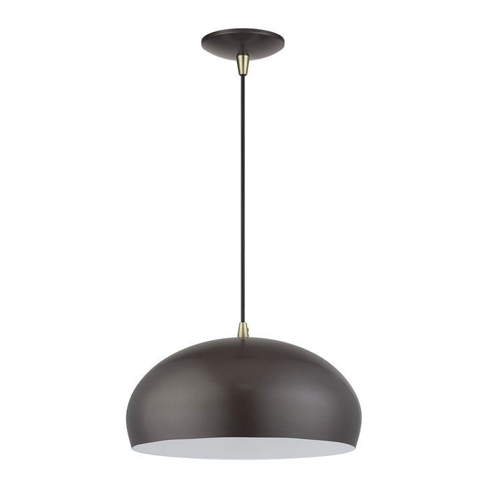 Livex Domma 1Lt 14" Dia Pendant, Bronze/Brass/Bronze/White