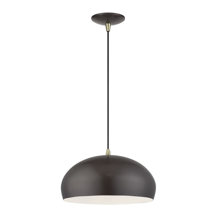 Livex Domma 1Lt 14" Dia Pendant, Bronze/Brass/Bronze/White