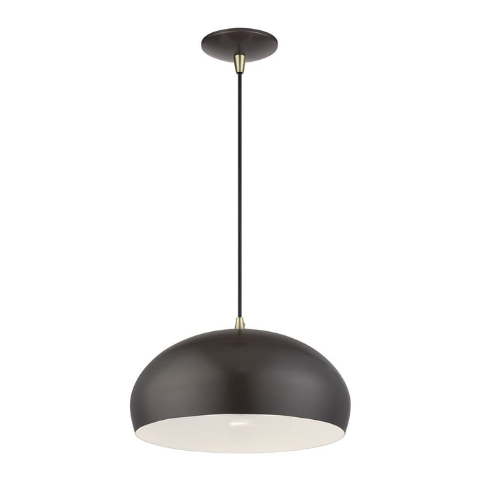 Livex Domma 1Lt 14" Dia Pendant, Bronze/Brass/Bronze/White