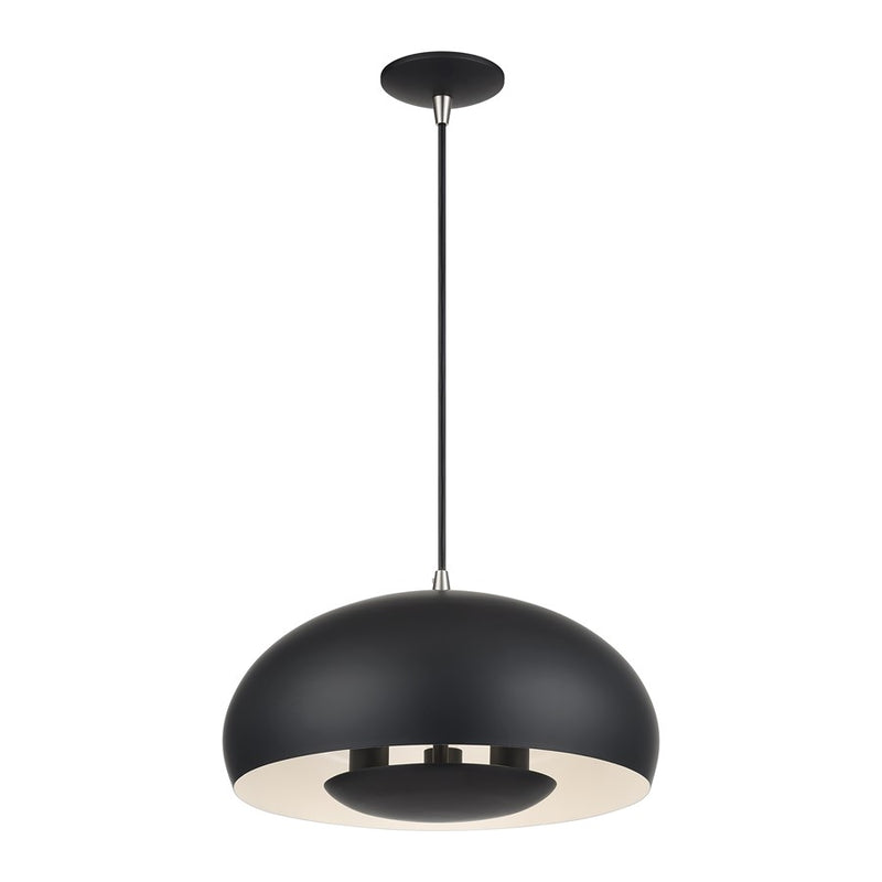Livex Domma 3Lt Pendant, Black/Nickel Accents/Black/Shiny White