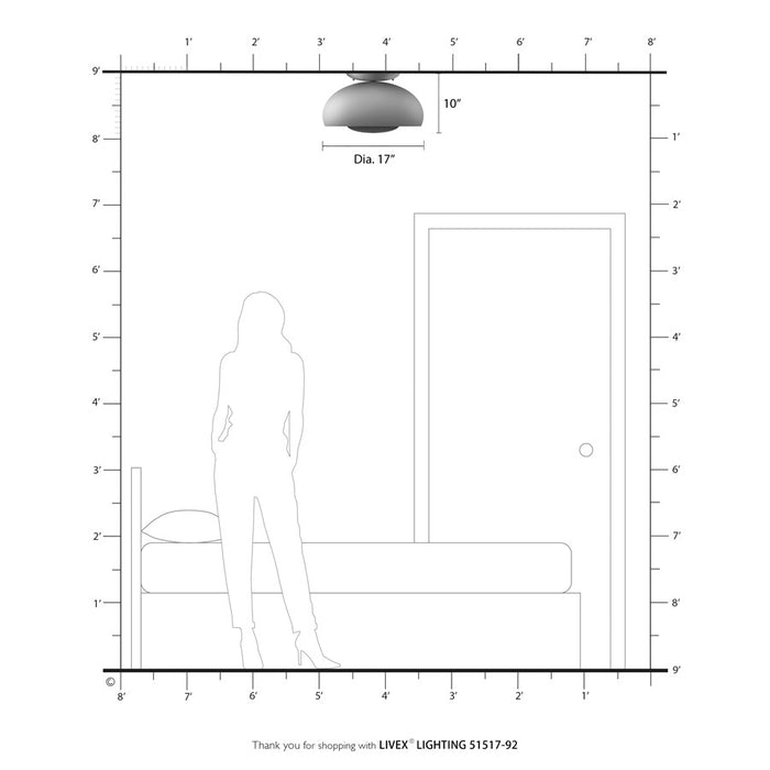 Livex Domma 3Lt Large Semi-Flush, Bronze/Bronze Steel/Shiny White