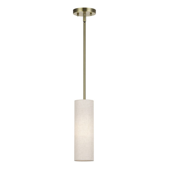 Livex Monroe 1Lt 8" Mini Pendant, Brass/Oatmeal/White - 52130-01