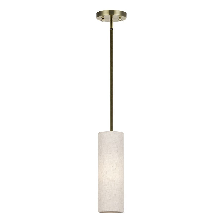 Livex Monroe 1Lt 8" Mini Pendant, Brass/Oatmeal/White - 52130-01