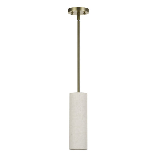 Livex Monroe 1Lt 8" Mini Pendant, Brass/Oatmeal/White
