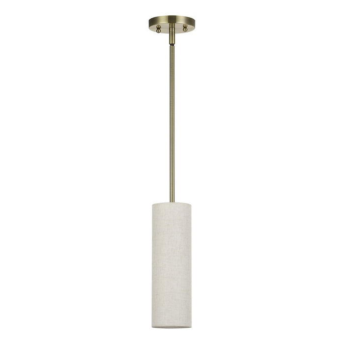 Livex Monroe 1Lt 8" Mini Pendant, Brass/Oatmeal/White