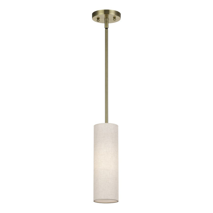 Livex Monroe 1Lt 8" Mini Pendant, Brass/Oatmeal/White