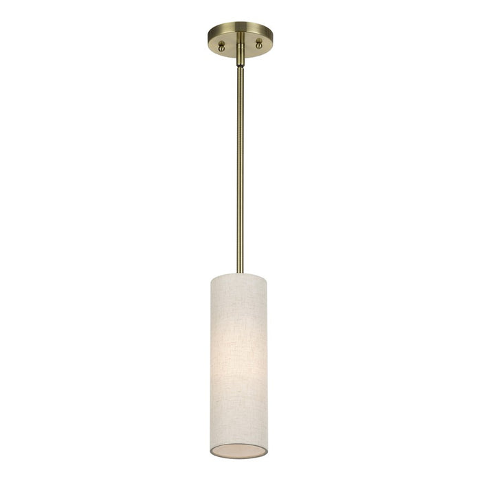 Livex Monroe 1Lt 8" Mini Pendant, Brass/Oatmeal/White
