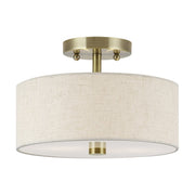 Livex Monroe 2Lt 11" Dia Semi-Flush, Brass/Oatmeal/White - 52133-01