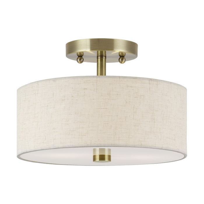 Livex Monroe 2Lt 11" Dia Semi-Flush, Brass/Oatmeal/White - 52133-01