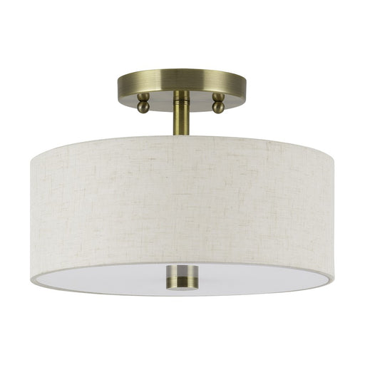 Livex Monroe 2Lt 11" Dia Semi-Flush, Brass/Oatmeal/White