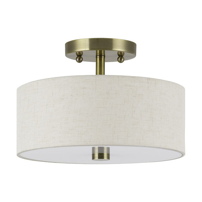 Livex Monroe 2Lt 11" Dia Semi-Flush, Brass/Oatmeal/White