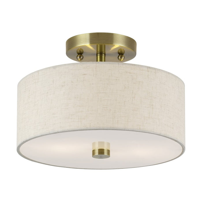 Livex Monroe 2Lt 11" Dia Semi-Flush, Brass/Oatmeal/White