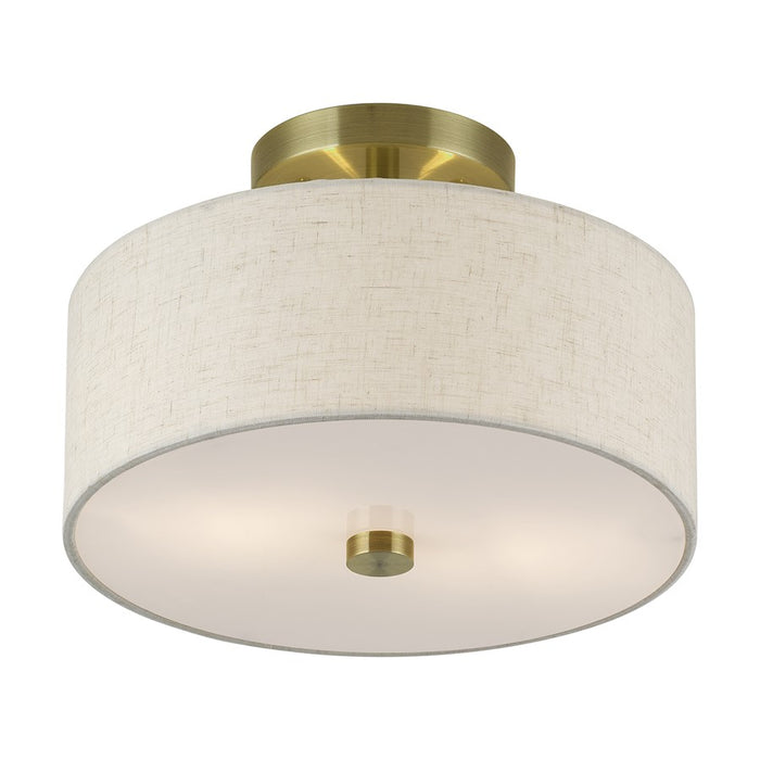 Livex Monroe 2Lt 11" Dia Semi-Flush, Brass/Oatmeal/White