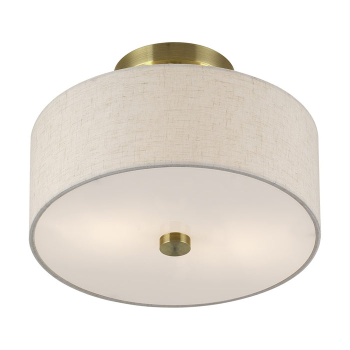 Livex Monroe 2Lt 11" Dia Semi-Flush, Brass/Oatmeal/White