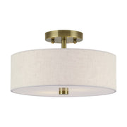 Livex Monroe 2Lt 13" Dia Semi-Flush, Brass/Oatmeal/White - 52134-01
