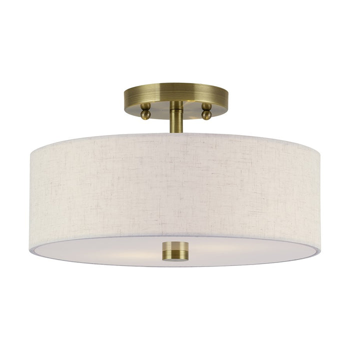 Livex Monroe 2Lt 13" Dia Semi-Flush, Brass/Oatmeal/White - 52134-01