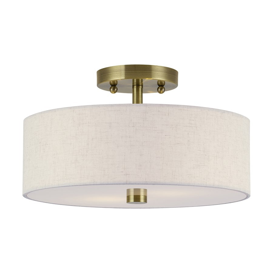 Livex Monroe 2Lt 13" Dia Semi-Flush, Brass/Oatmeal/White - 52134-01