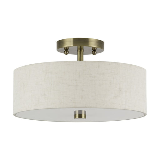 Livex Monroe 2Lt 13" Dia Semi-Flush, Brass/Oatmeal/White