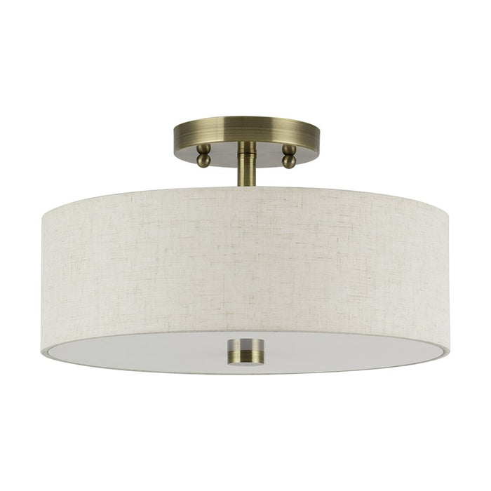 Livex Monroe 2Lt 13" Dia Semi-Flush, Brass/Oatmeal/White