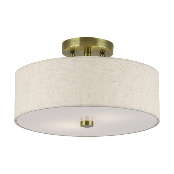 Livex Monroe 2Lt 13" Dia Semi-Flush, Brass/Oatmeal/White