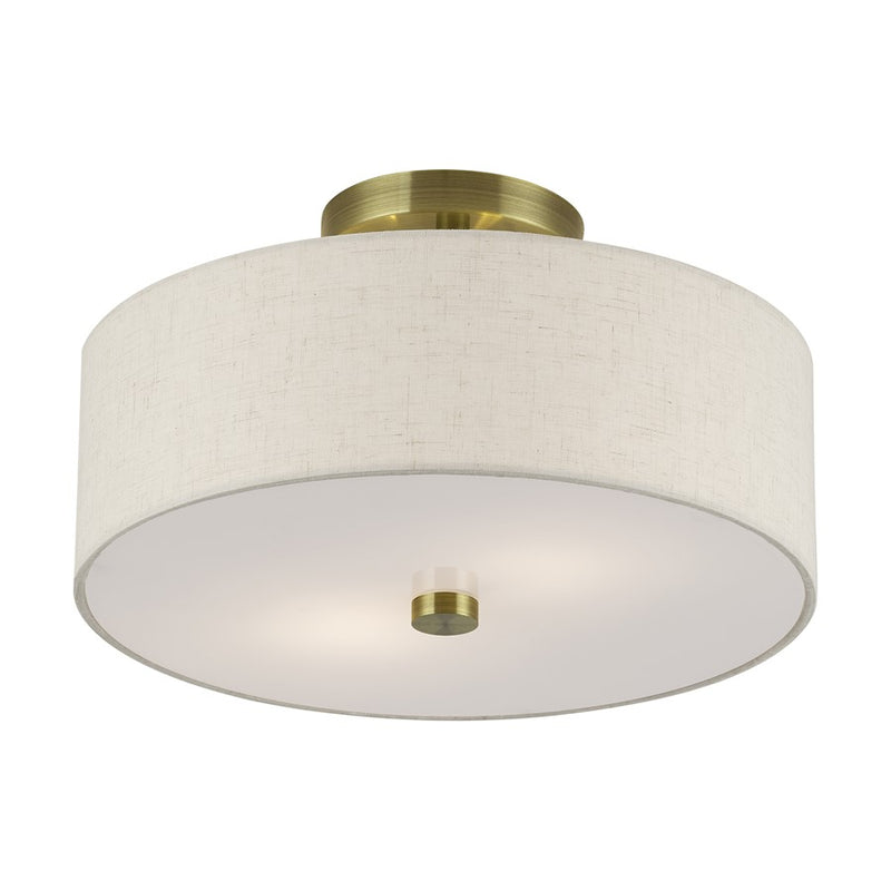 Livex Monroe 2Lt 13" Dia Semi-Flush, Brass/Oatmeal/White