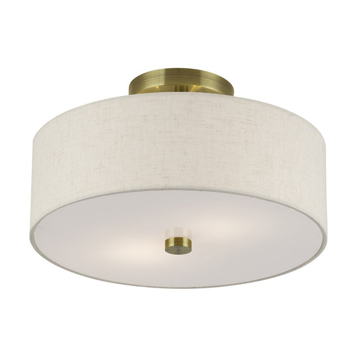 Livex Monroe 2Lt 13" Dia Semi-Flush, Brass/Oatmeal/White