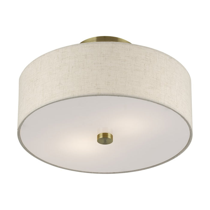 Livex Monroe 2Lt 13" Dia Semi-Flush, Brass/Oatmeal/White