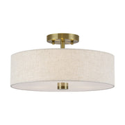 Livex Monroe 3Lt 15" Dia Semi-Flush, Brass/Oatmeal/White - 52135-01