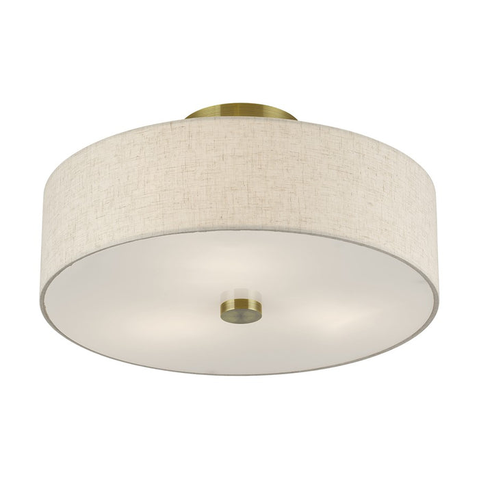 Livex Monroe 3Lt 15" Dia Semi-Flush, Brass/Oatmeal/White