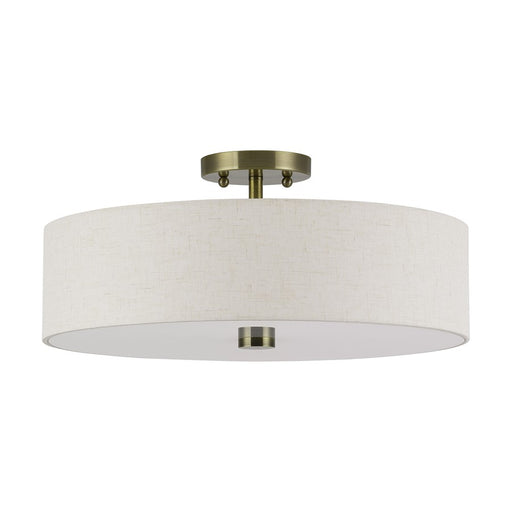 Livex Monroe 4Lt 18" Dia Semi-Flush, Brass/Oatmeal/White