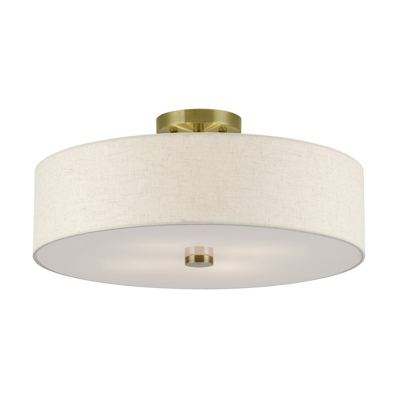 Livex Monroe 4Lt 18" Dia Semi-Flush, Brass/Oatmeal/White