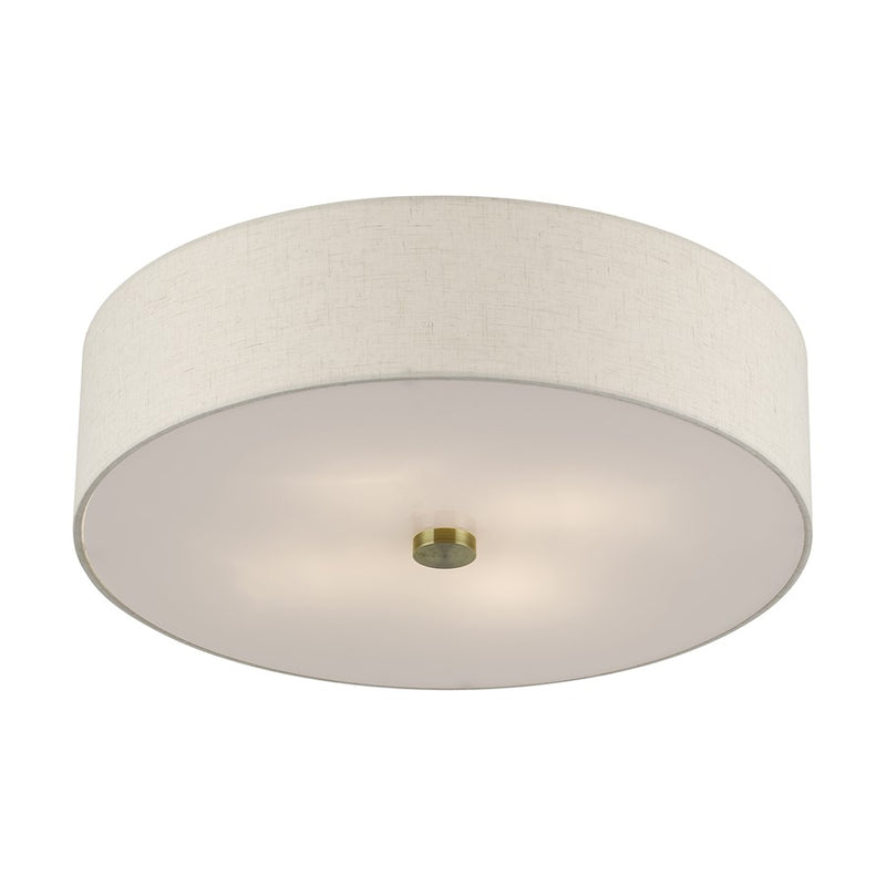 Livex Monroe 4Lt 18" Dia Semi-Flush, Brass/Oatmeal/White
