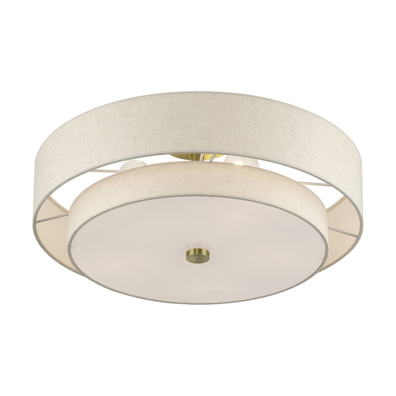 Livex Monroe 5Lt 9.5" Semi-Flush, Brass/Oatmeal/White