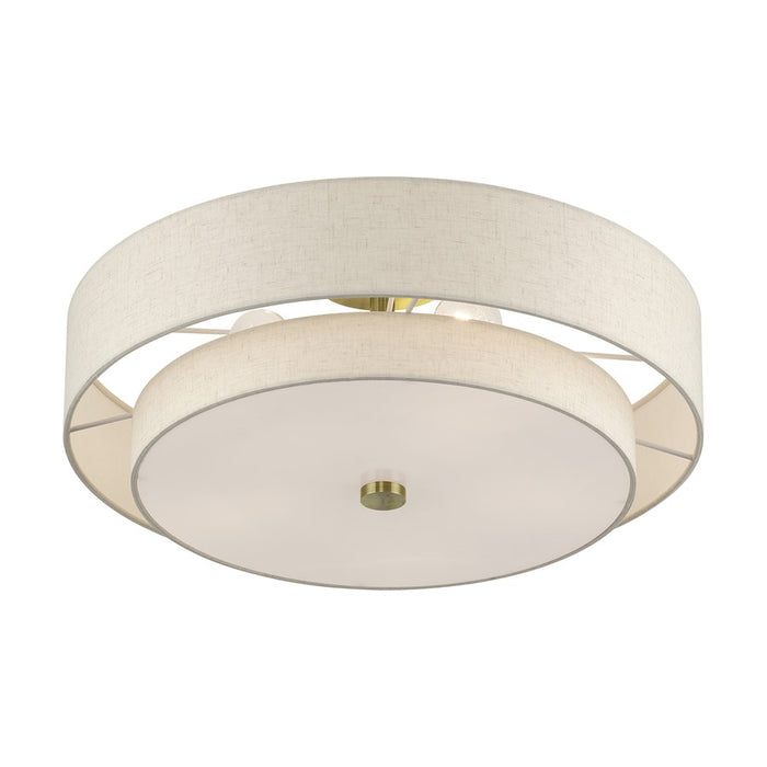 Livex Monroe 5Lt 9.5" Semi-Flush, Brass/Oatmeal/White