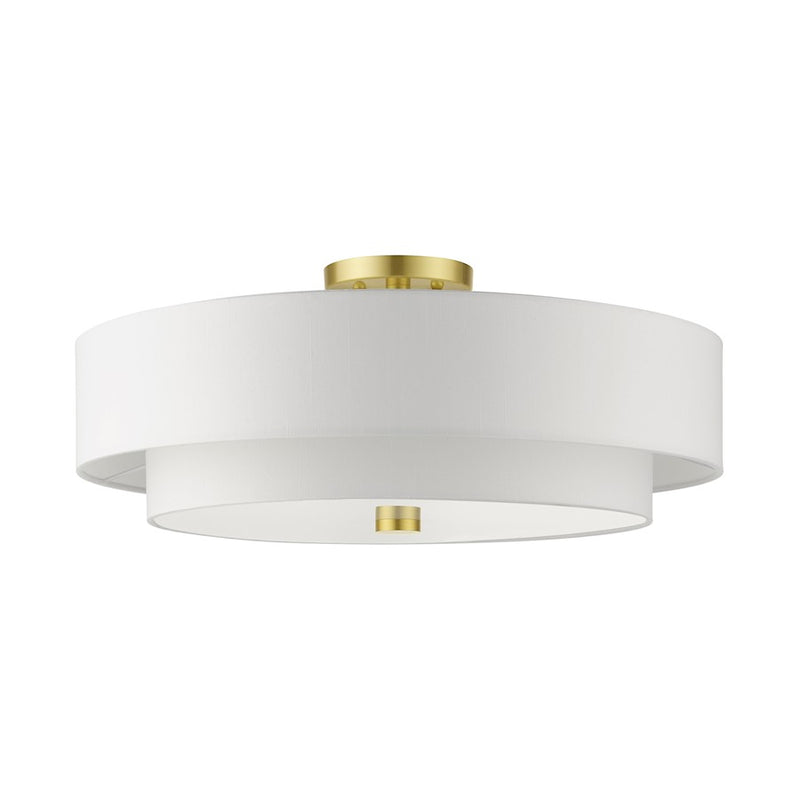 Livex Meridian 5 Light Semi Flush Mount, Brass