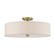 Livex Monroe 5Lt 9" Semi-Flush, Brass/Oatmeal/White - 52141-01