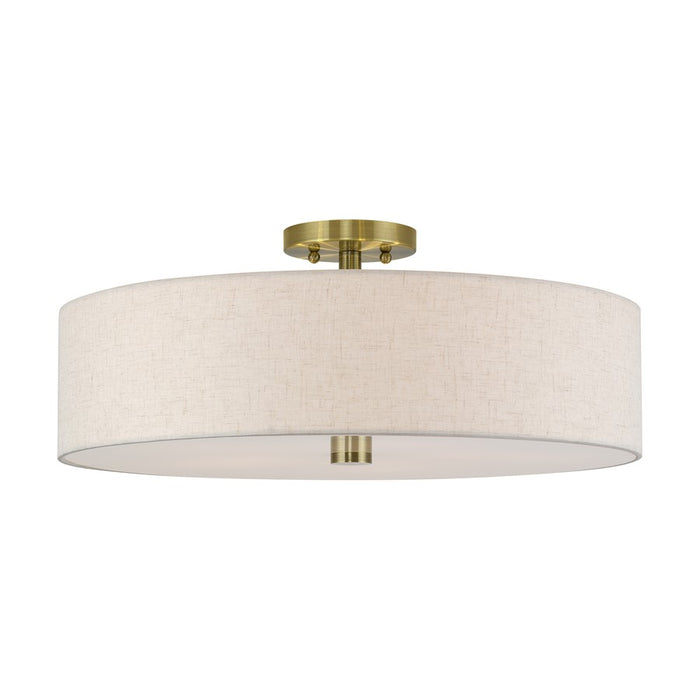 Livex Monroe 5Lt 9" Semi-Flush, Brass/Oatmeal/White - 52141-01
