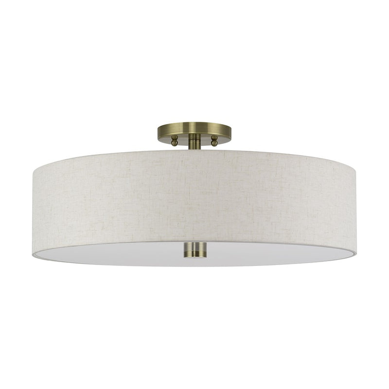 Livex Monroe 5Lt 9" Semi-Flush, Brass/Oatmeal/White