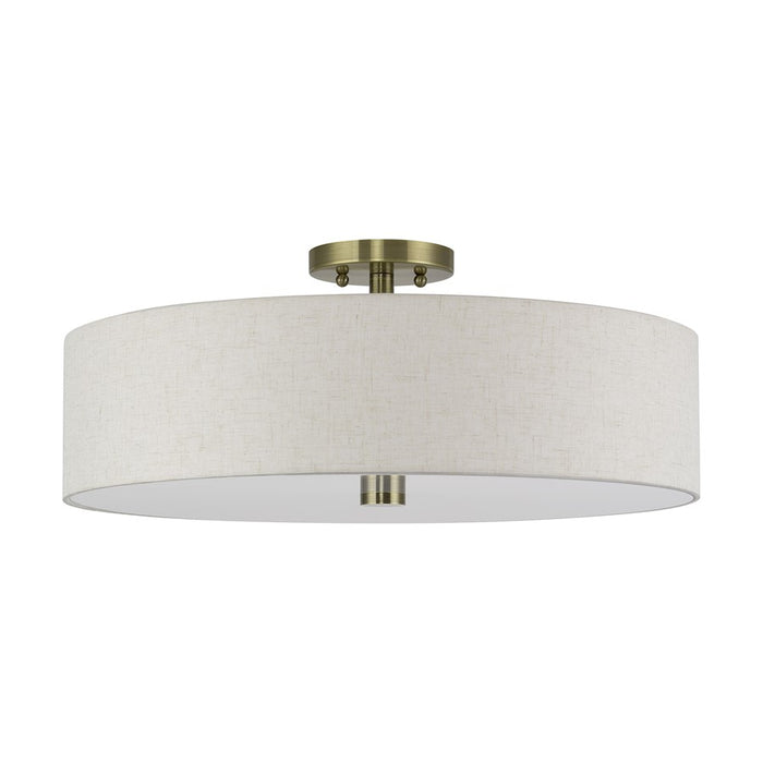 Livex Monroe 5Lt 9" Semi-Flush, Brass/Oatmeal/White