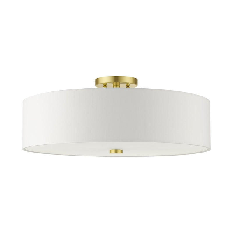 Livex Meridian 5 Light Semi Flush Mount, Satin Brass