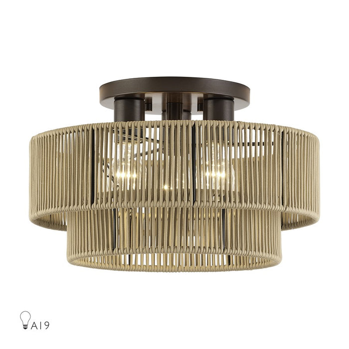 Livex Acordia 3Lt Large 9" Semi-Flush, Bronze/Gold Polyester - 53143-92