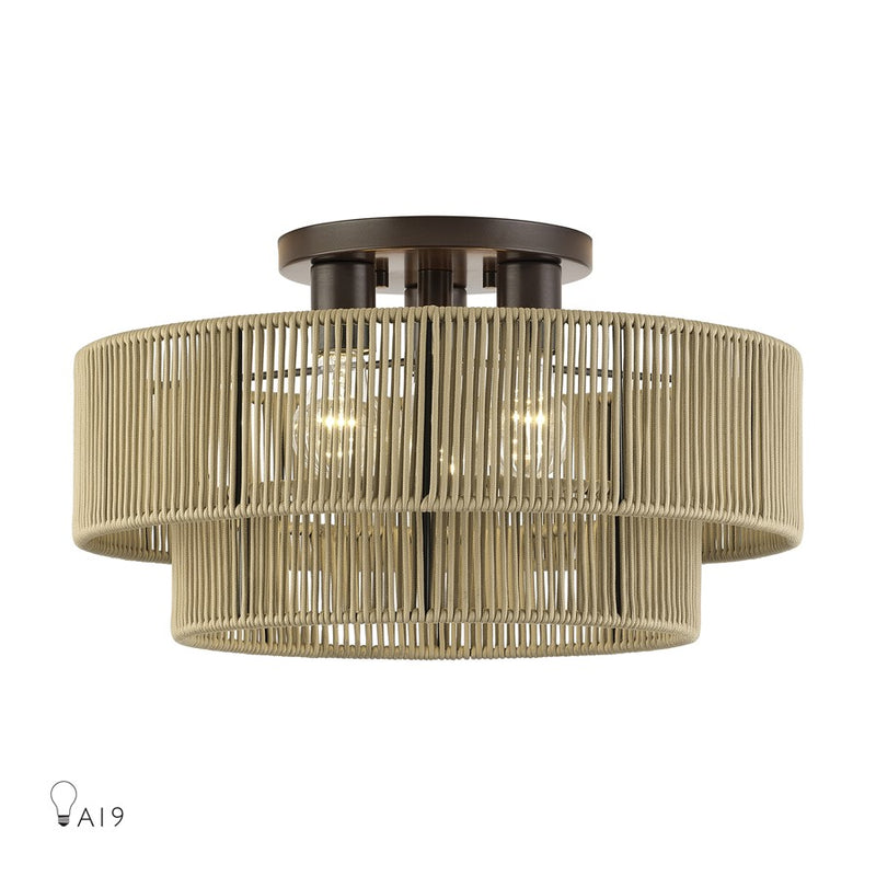 Livex Acordia 3Lt Large 10" Semi-Flush, Bronze/Gold Polyester - 53144-92