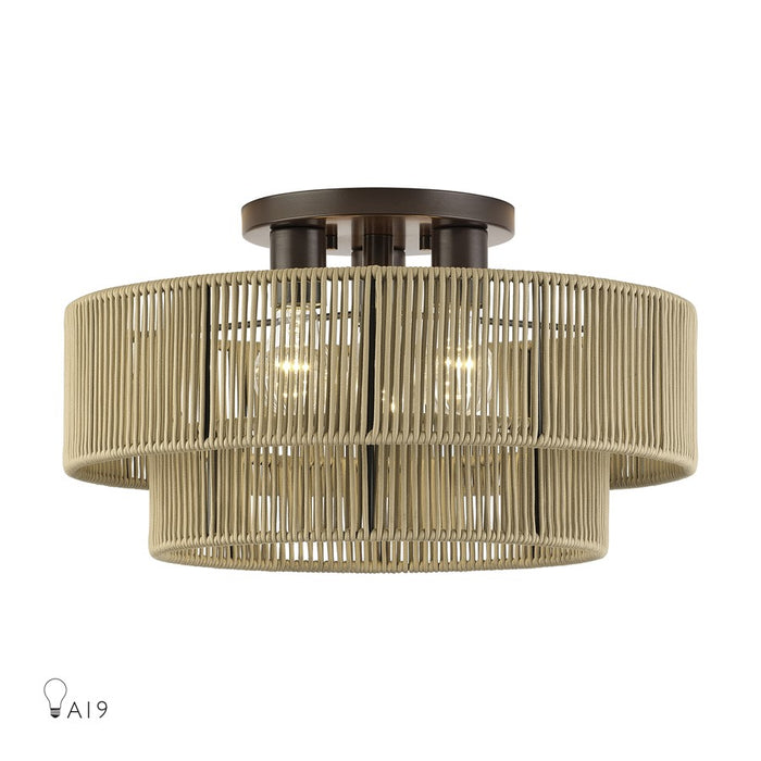 Livex Acordia 3Lt Large 10" Semi-Flush, Bronze/Gold Polyester - 53144-92