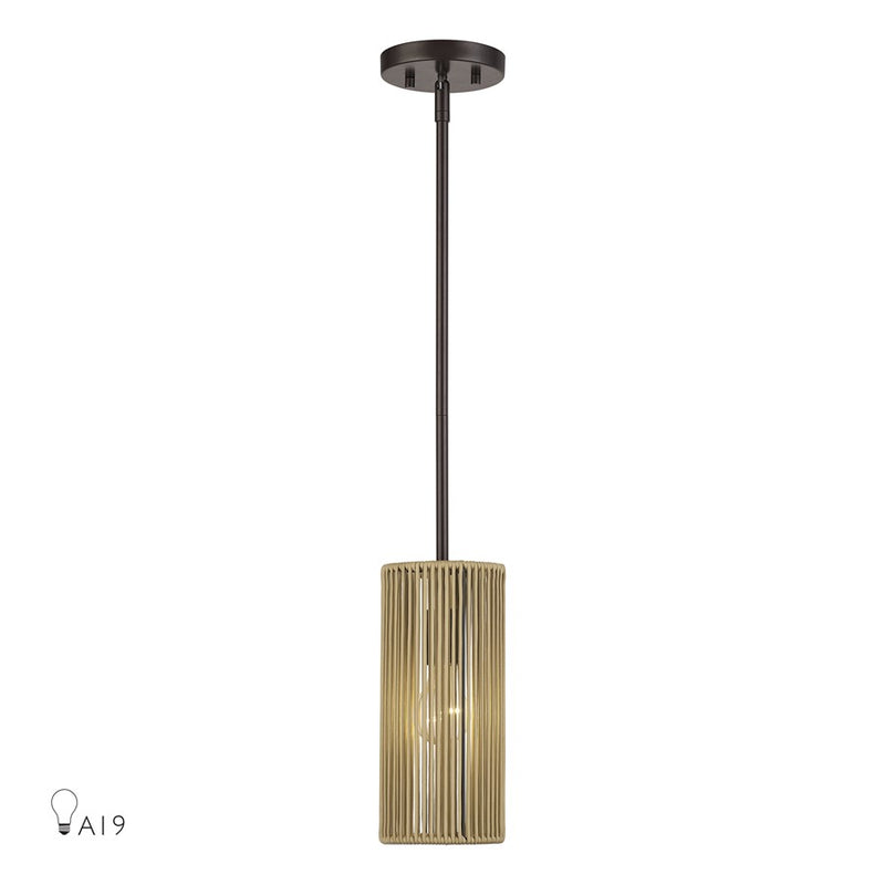 Livex Acordia 1Lt Mini Pendant, Bronze/Venetian Gold Polyester Rope - 53151-92