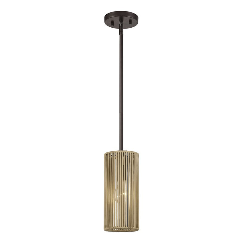 Livex Acordia 1Lt Mini Pendant, Bronze/Venetian Gold Polyester Rope