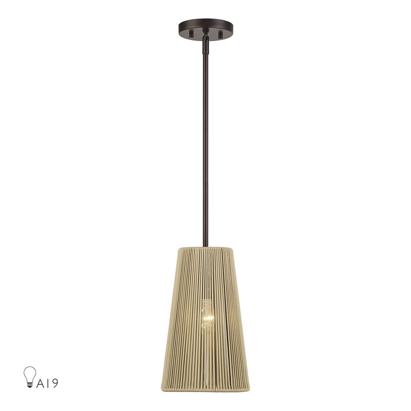 Livex Florell 1Lt 8" Dia Pendant, Bronze/Venetian Gold Polyester Rope - 53158-92