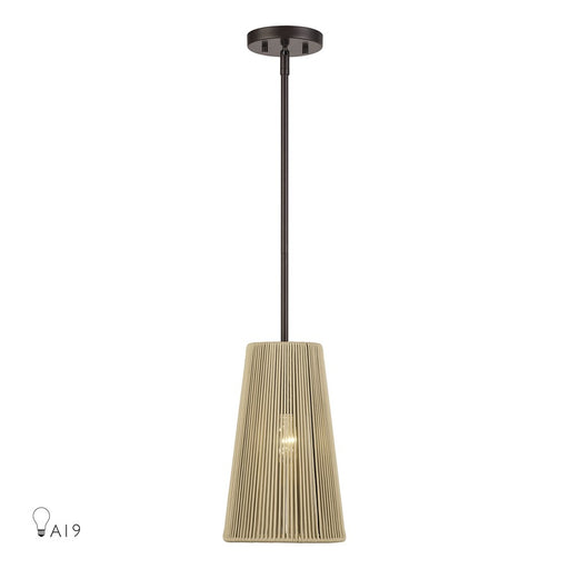 Livex Florell 1Lt 8" Dia Pendant, Bronze/Venetian Gold Polyester Rope - 53158-92