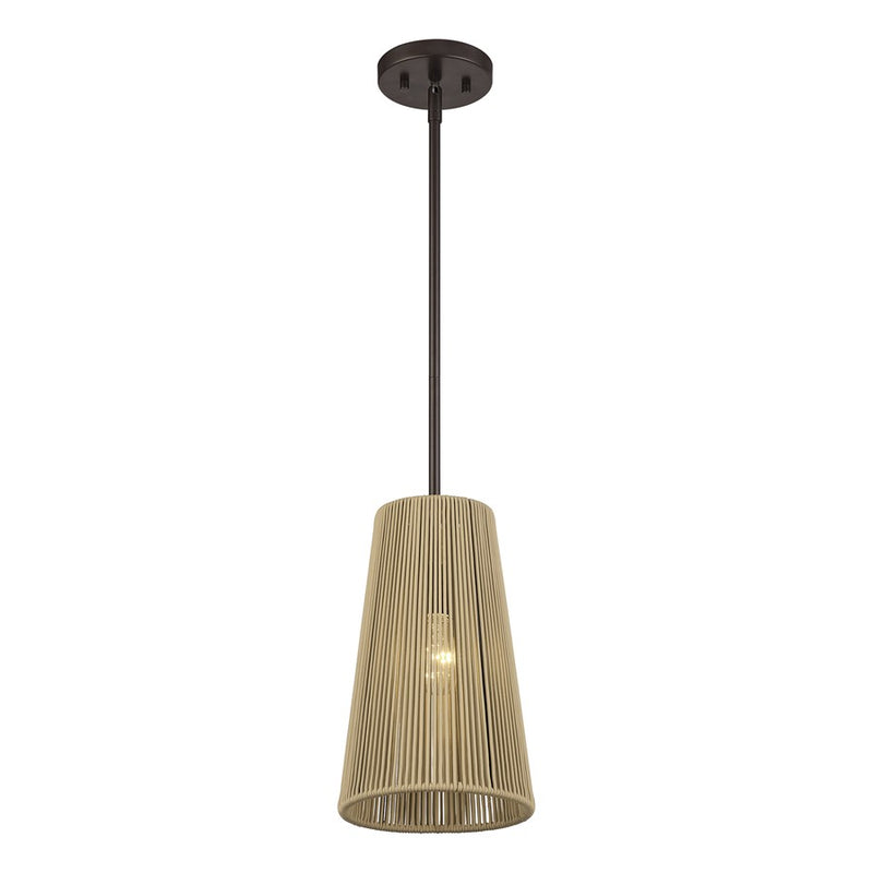 Livex Florell 1Lt 8" Dia Pendant, Bronze/Venetian Gold Polyester Rope