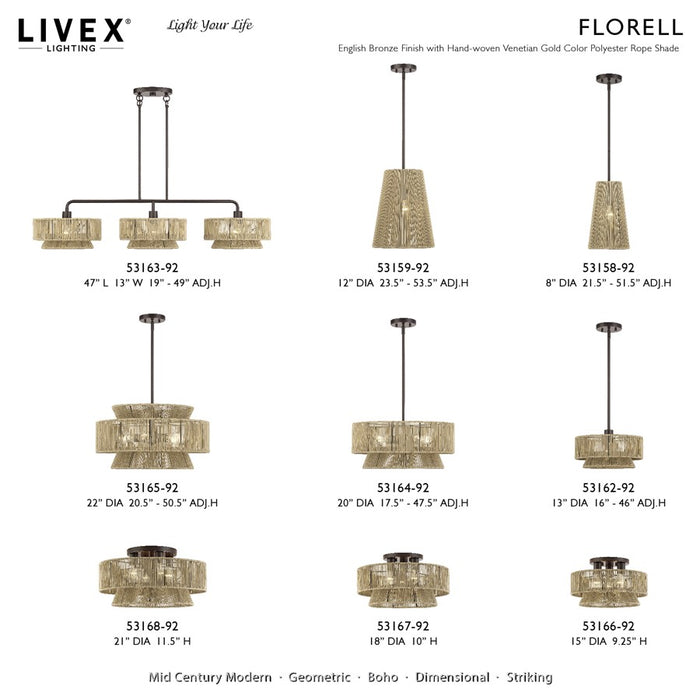 Livex Florell 1Lt 13" Dia Pendant, Bronze/Venetian Gold Polyester